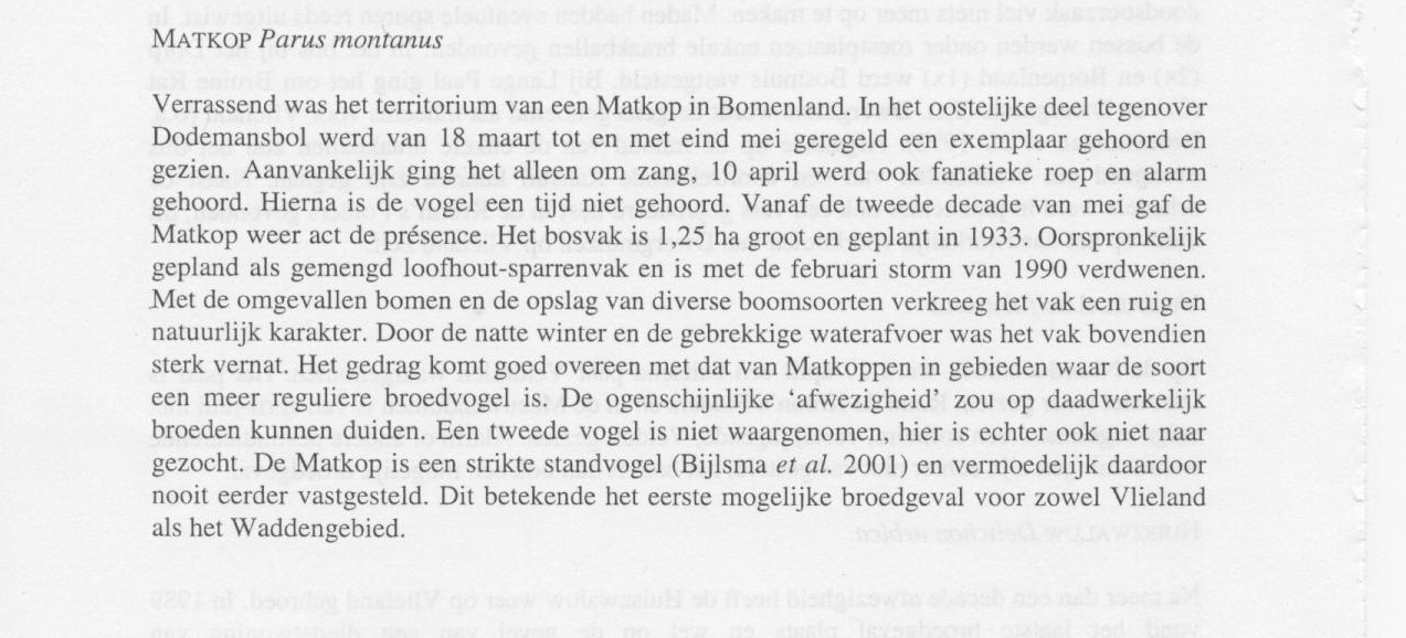 Matkop - Broedvogels van Vlieland 2001. SOVON-inventarisatierapport 2002/1 Peter de Boer Sovon en Carl Zuhorn Staatsbosbeheer